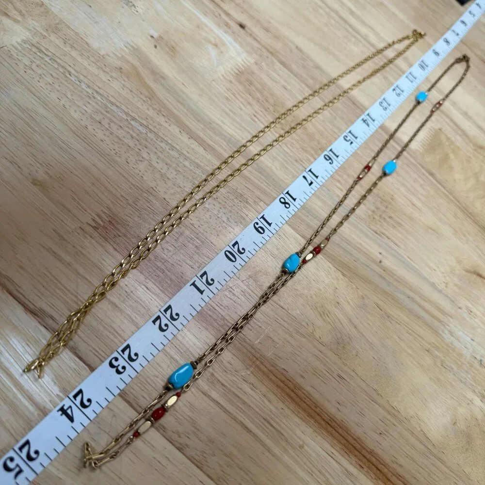 Vintage Avon Gold-Tone Two Necklaces With Faux Turquoise &‎ Coral Beads, Boho